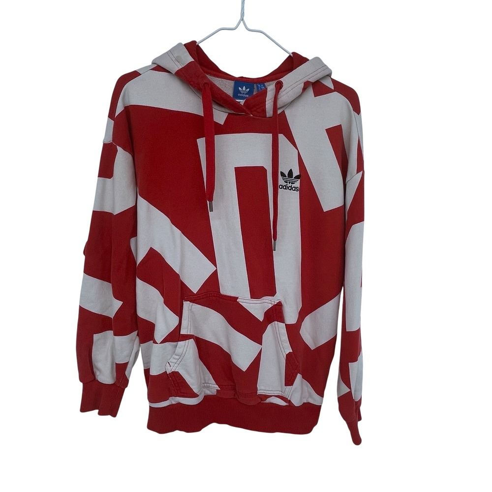 Adidas All Over Spell Out Print Hoodie Red White Mens‎ Small Athletic Sportswear